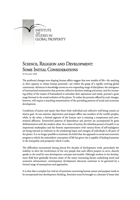 Science, Religion and Development: Some Initial Considerations